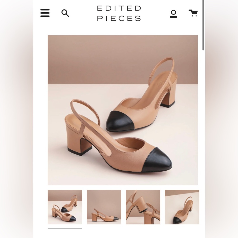 Tan and black color block heel sling back